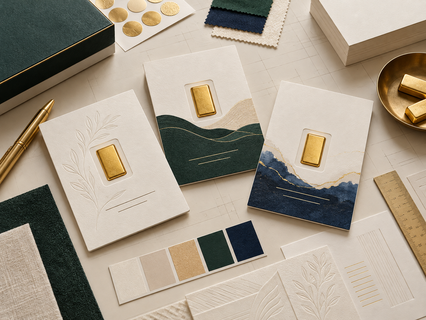 Egyedi vállalati My Gold Card kártyák és prémium arculati anyagminták